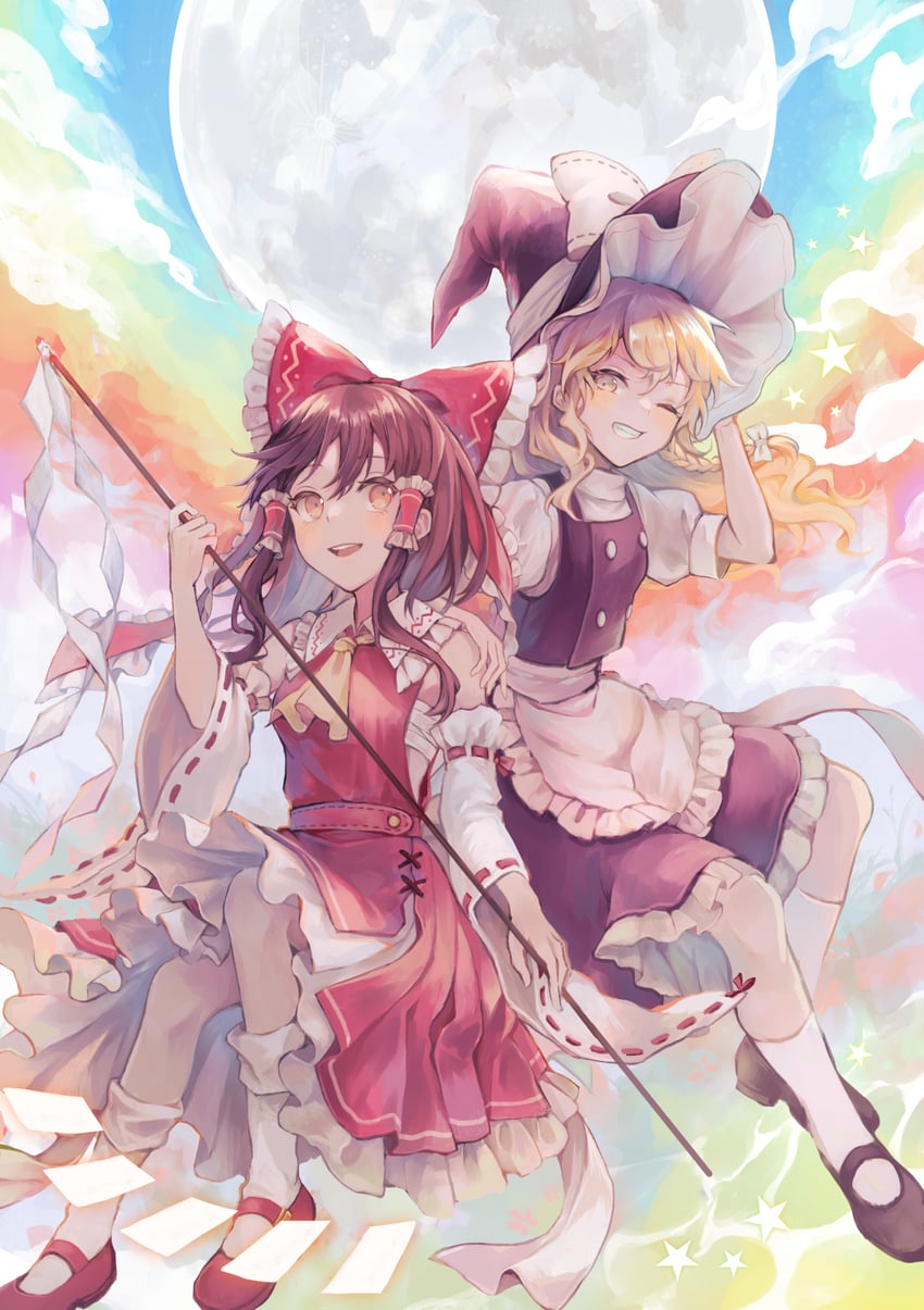 hakurei reimu and kirisame marisa (touhou) drawn by gensou_aporo