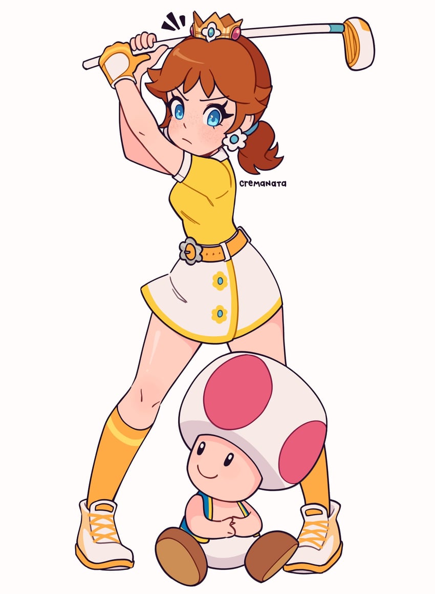 princess daisy, toad, and red toad (mario and 2 more) drawn by cremanata