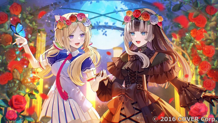 aki rosenthal and juufuutei raden (hololive and 1 more) drawn by samo_cha