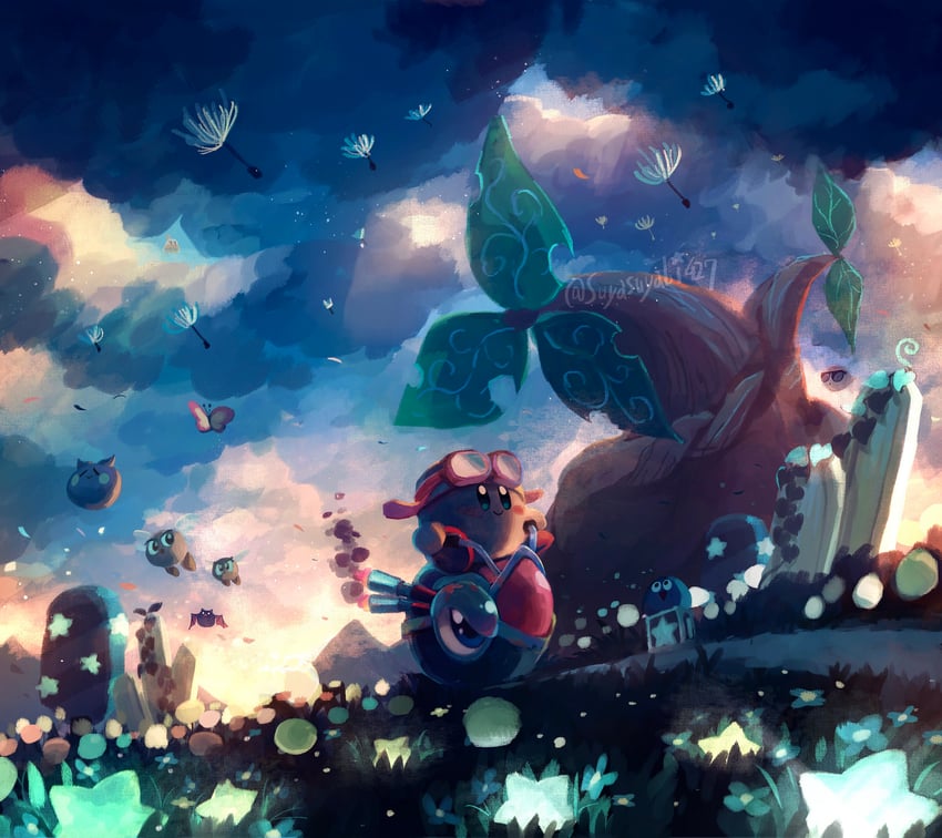 kirby, gooey, morpho knight, scarfy, bronto burt, and 4 more (kirby and 1 more) drawn by suyasuyabi