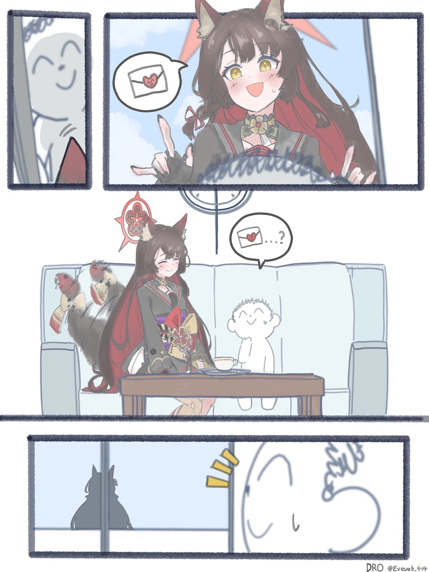sensei, doodle sensei, and wakamo (blue archive) drawn by dro_(eveveb_414)