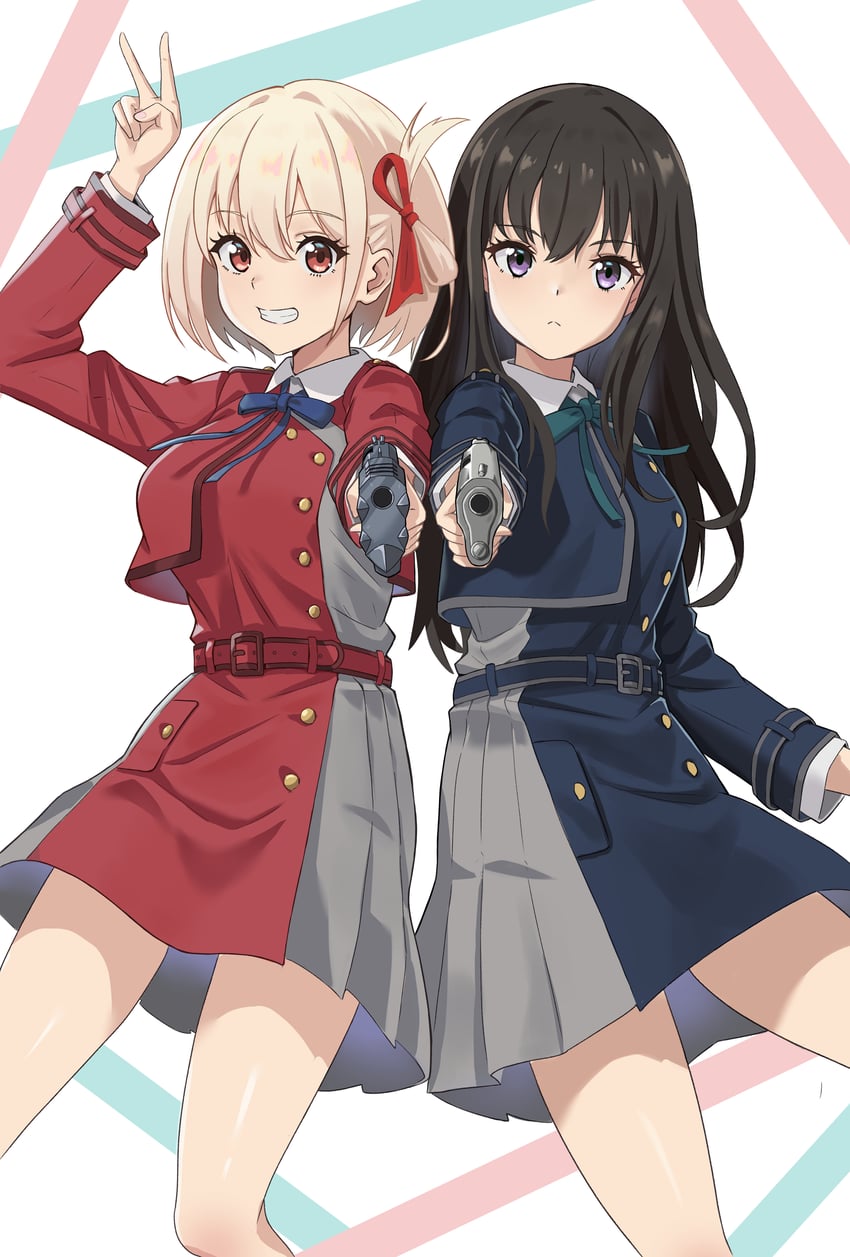 nishikigi chisato and inoue takina (lycoris recoil) drawn by tonton_utaro