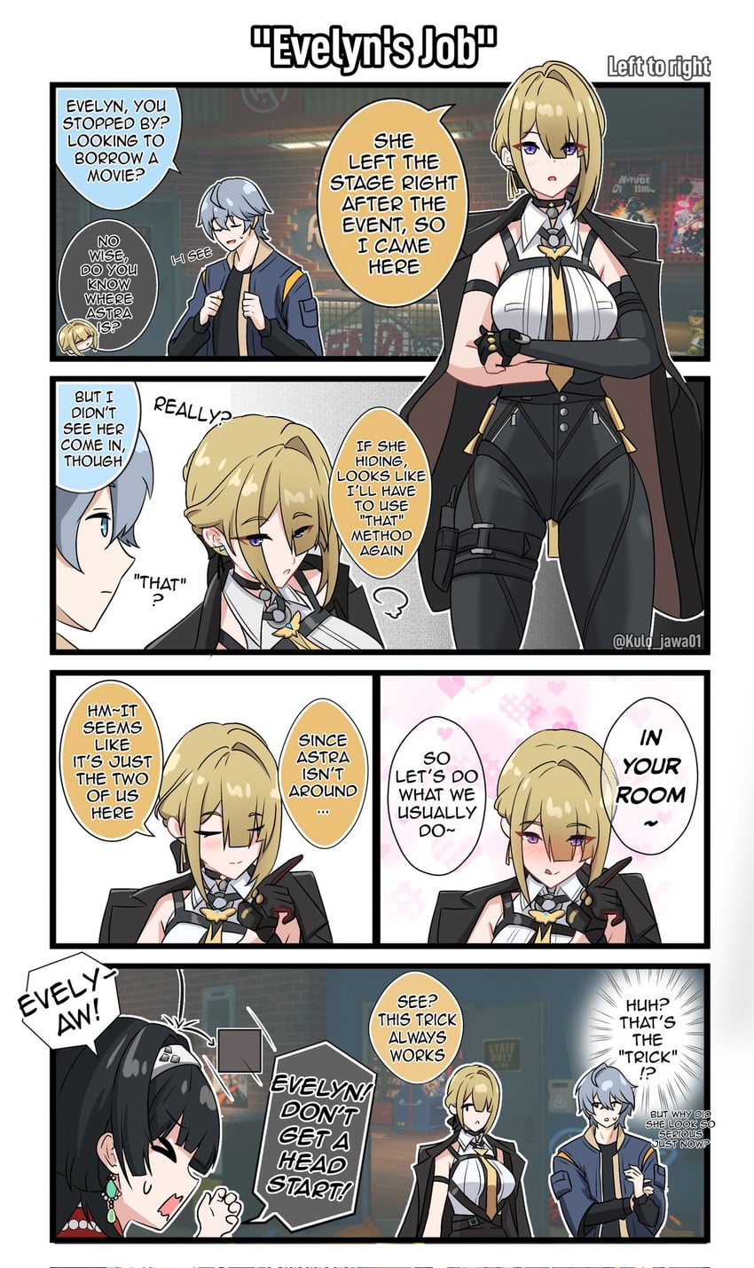 wise, evelyn chevalier, and astra yao (zenless zone zero) drawn by kulojawa