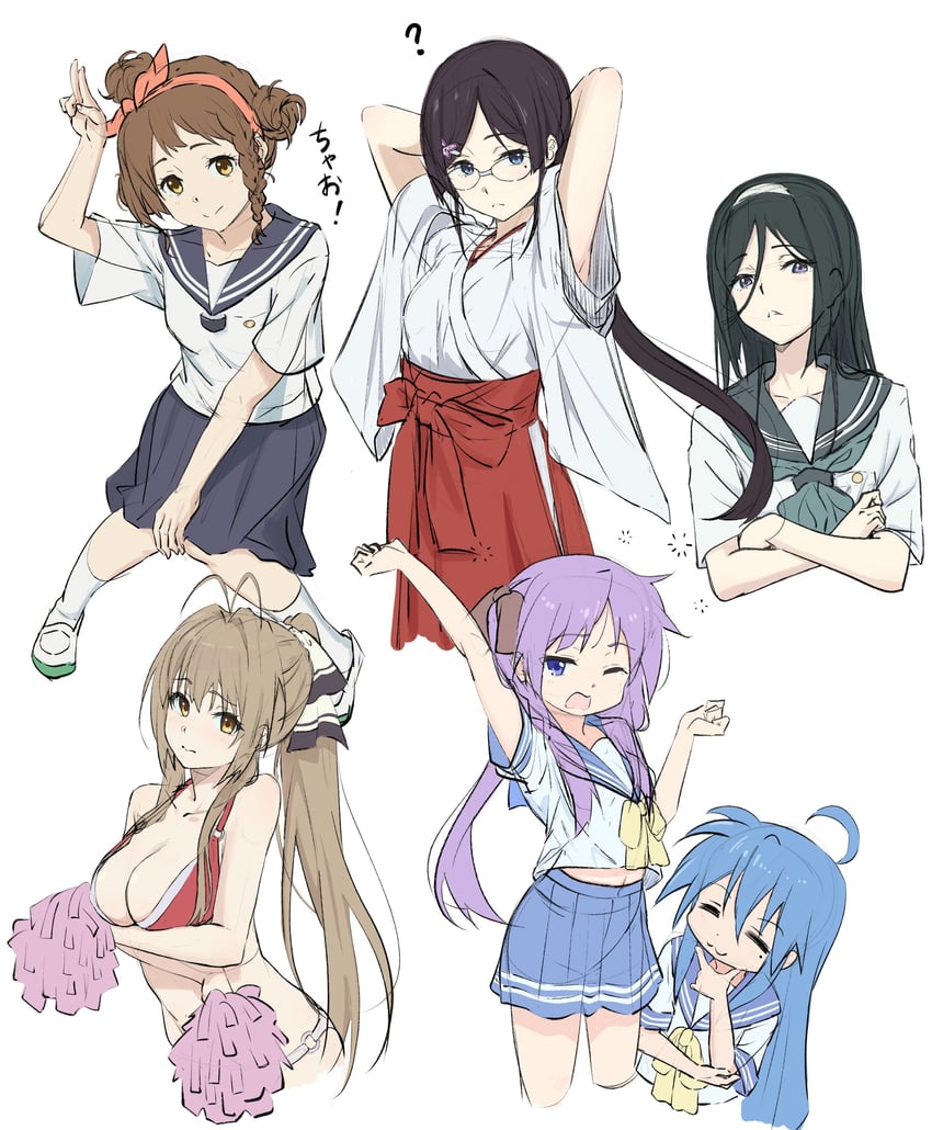 hiiragi kagami, izumi konata, sento isuzu, irisu fuyumi, juumonji kaho, and 1 more (lucky star and 2 more) drawn by casyu_nut