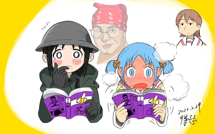 chito, naganohara mio, aioi yuuko, van darkholme, and ricardo milos (nichijou and 1 more) drawn by cold_ice_(artist)