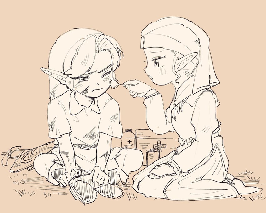 link, princess zelda, young link, and young zelda (the legend of zelda and 1 more) drawn by yamori_(yamoooon21)