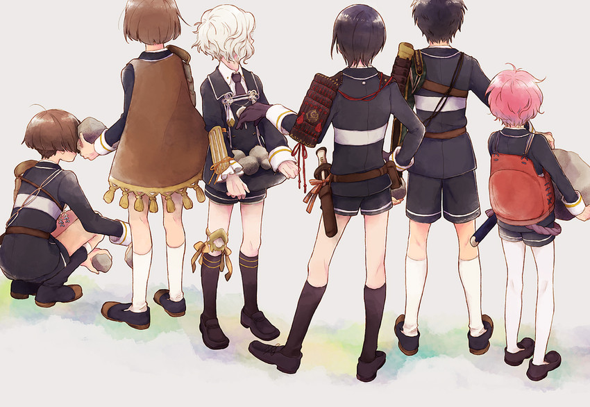 yagen toushirou, gokotai, atsushi toushirou, maeda toushirou, akita toushirou, and 1 more (touken ranbu) drawn by hiruri