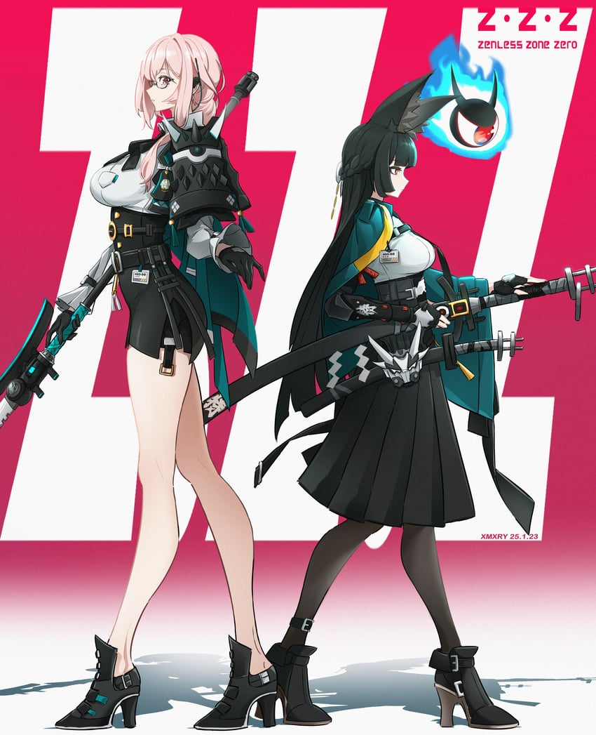 hoshimi miyabi, tsukishiro yanagi, and tailless (zenless zone zero) drawn by xm_(rvgj8487)