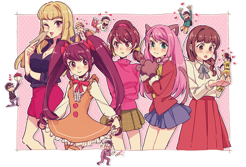 matsuno osomatsu, matsuno karamatsu, matsuno ichimatsu, matsuno jyushimatsu, matsuno choromatsu, and 8 more (osomatsu and 2 more) drawn by yamano_(151515)