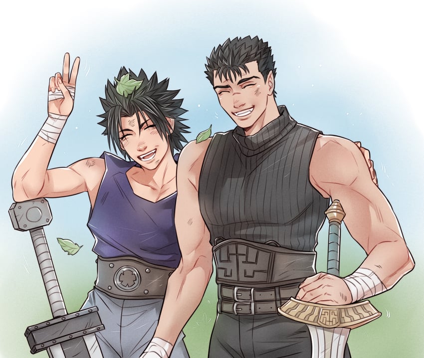 zack fair and guts (final fantasy and 3 more) drawn by crylin6