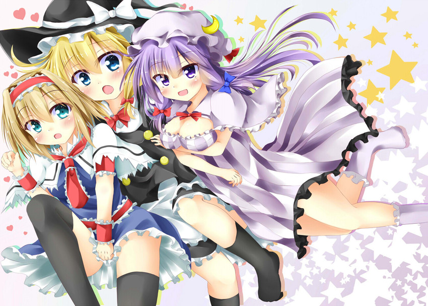 kirisame marisa, alice margatroid, and patchouli knowledge (touhou) drawn by kuzumomo