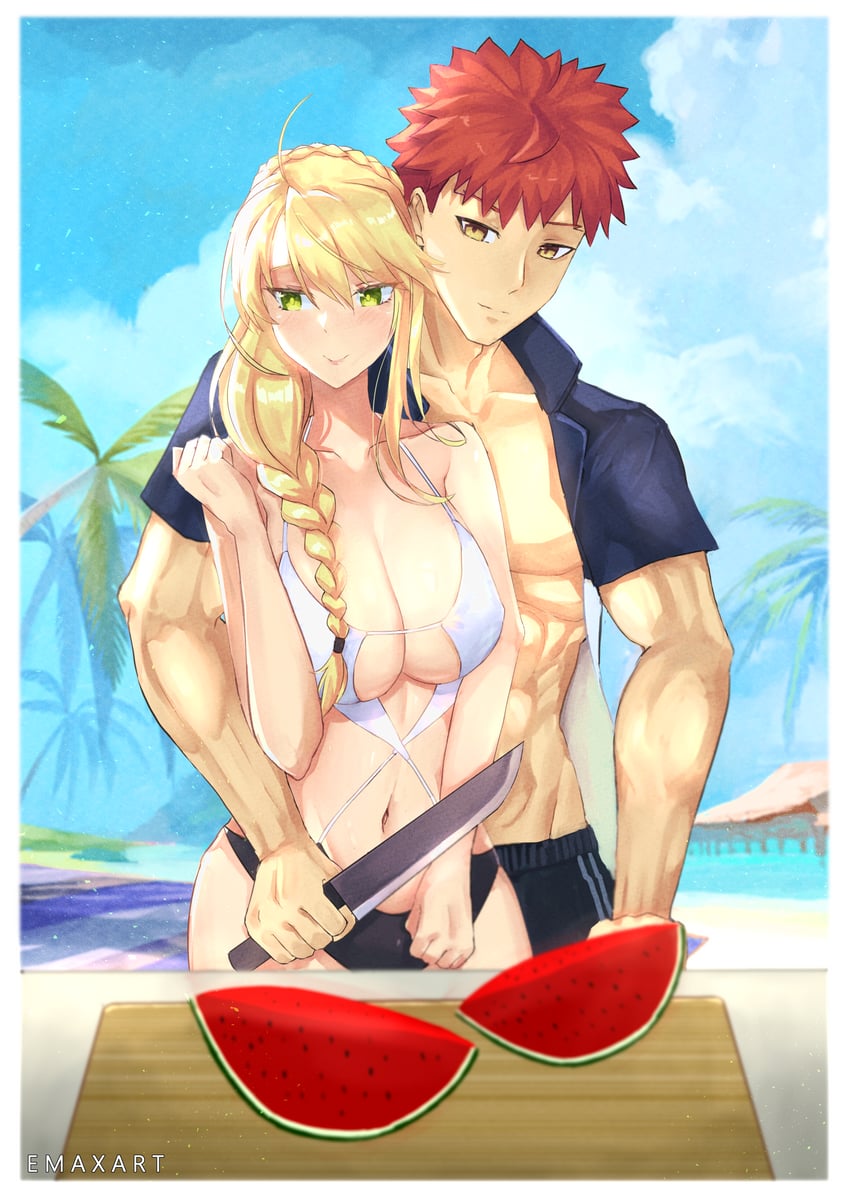 artoria pendragon and emiya shirou (fate and 1 more) drawn by emaxart