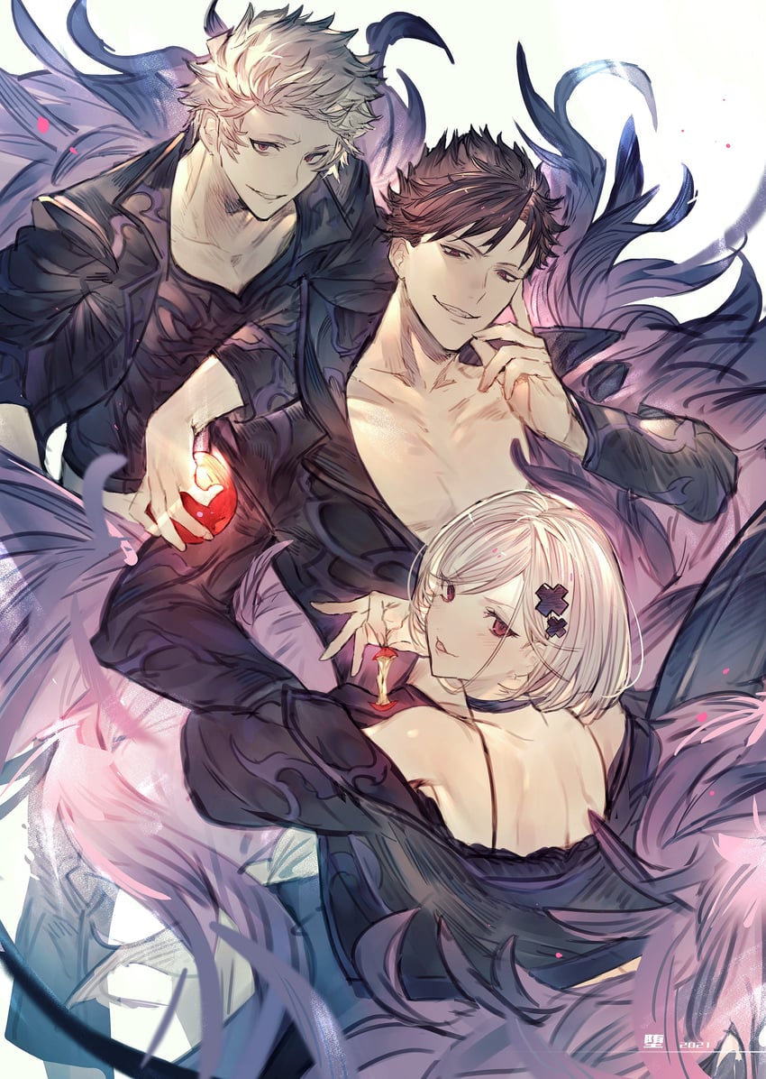 djeeta, gran, belial, and alter ego malevolent (granblue fantasy) drawn by mayutsuba_mono