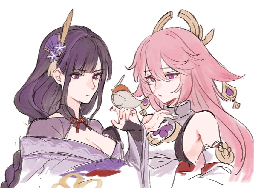 raiden shogun and yae miko (genshin impact) drawn by tracy415