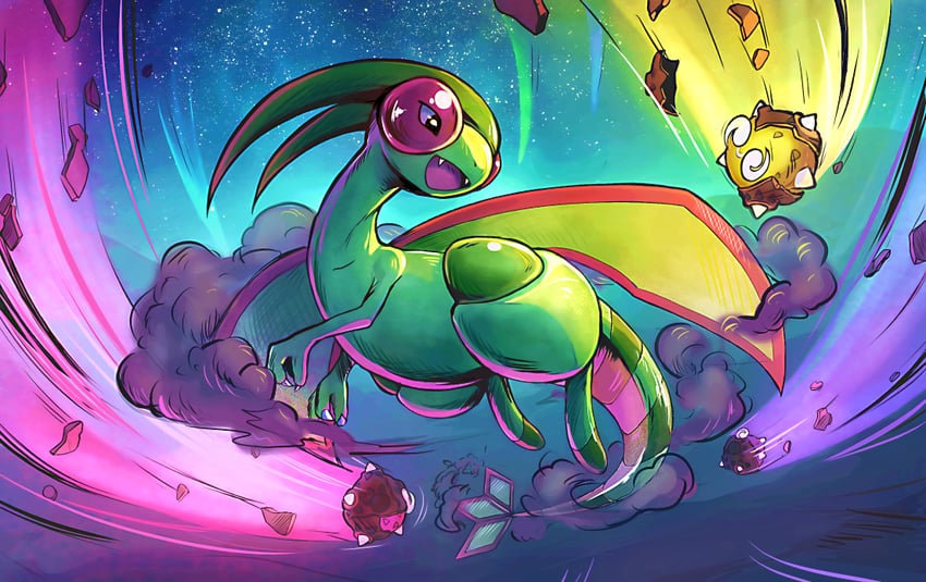 flygon and minior (pokemon) drawn by tayo-tenebris