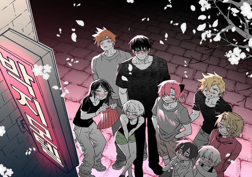 lee hoon, hong iltak, jeong surim, jeong sana, park jinim, and 4 more (suicide boy and 1 more) drawn by parkgee