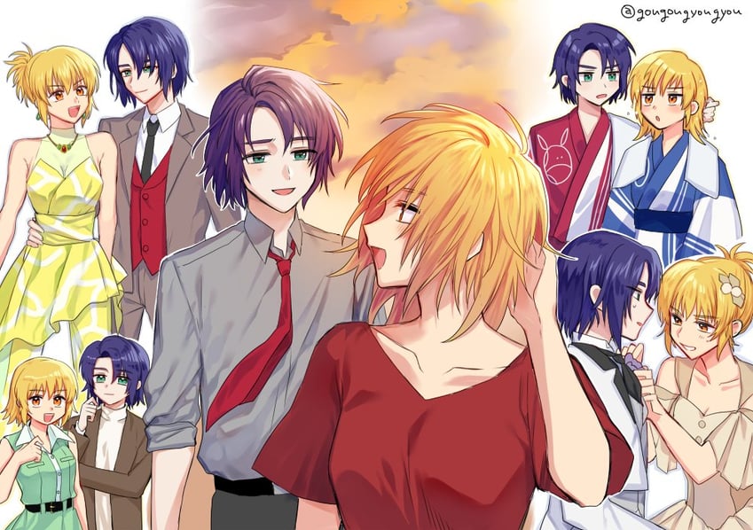 cagalli yula athha and athrun zala (gundam and 2 more) drawn by gougougyougyou