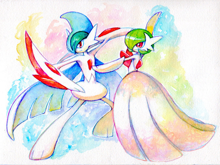 gardevoir, mega gardevoir, gallade, and mega gallade (pokemon) drawn by shigeclo4