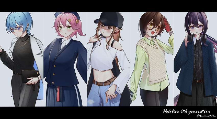 hoshimachi suisei, sakura miko, azki, tokino sora, and roboco-san (hololive) drawn by kyoka_citrus