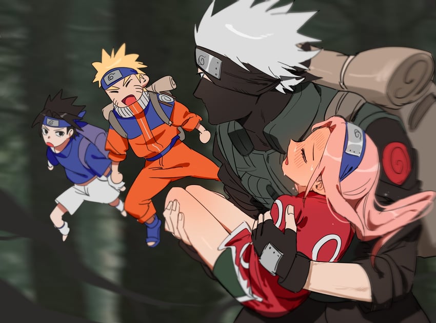 haruno sakura, uzumaki naruto, uchiha sasuke, and hatake kakashi (naruto) drawn by easyyoooo