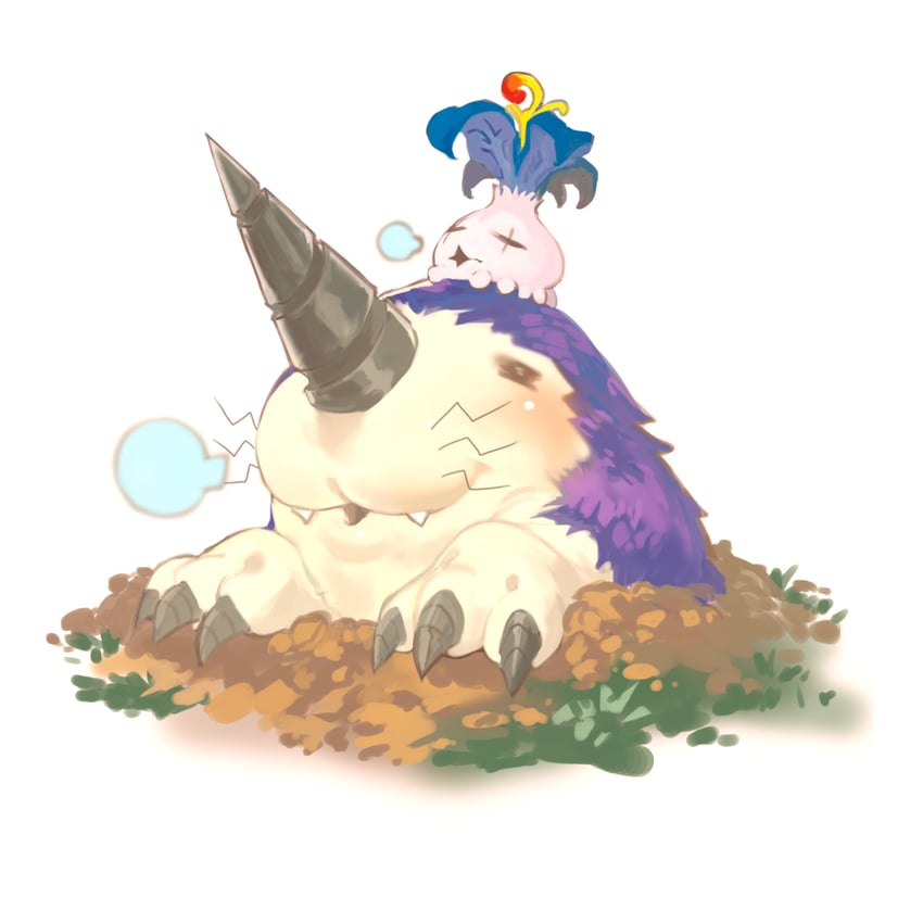 pyocomon and drimogemon (digimon) drawn by ittenn-h and okn_369