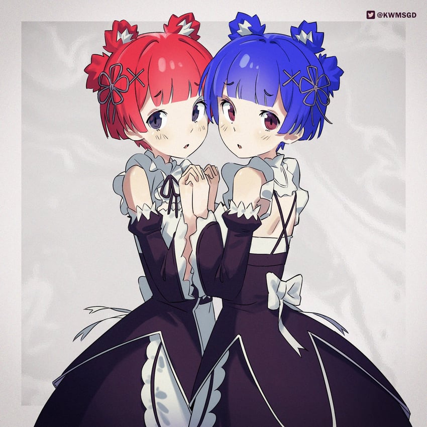 rem, ram, and gris (re:zero kara hajimeru isekai seikatsu and 1 more) drawn by kwms