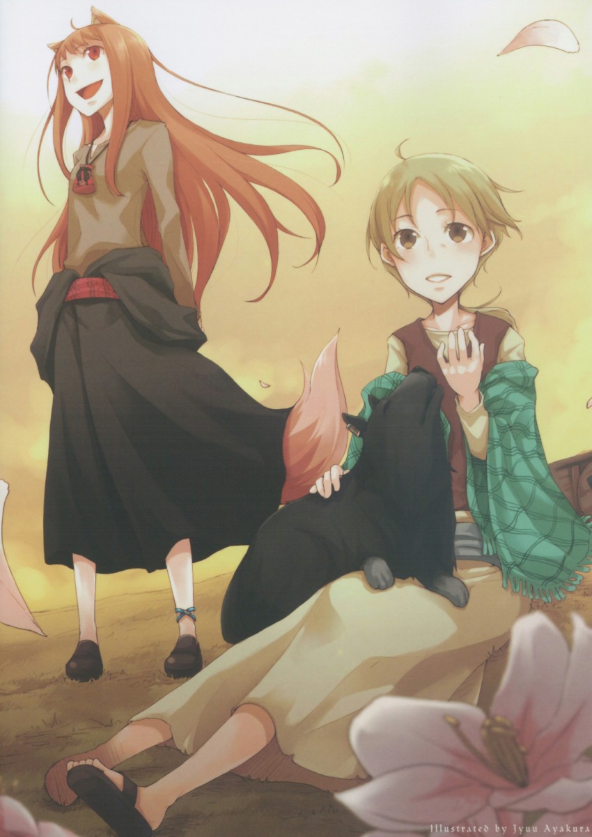 holo, nora arento, and enekk (spice and wolf) drawn by ayakura_juu