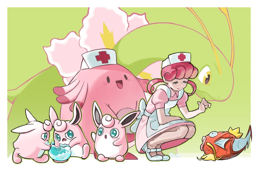 magikarp, joy, wigglytuff, meganium, and chansey (pokemon) drawn by b2b_beetoboo