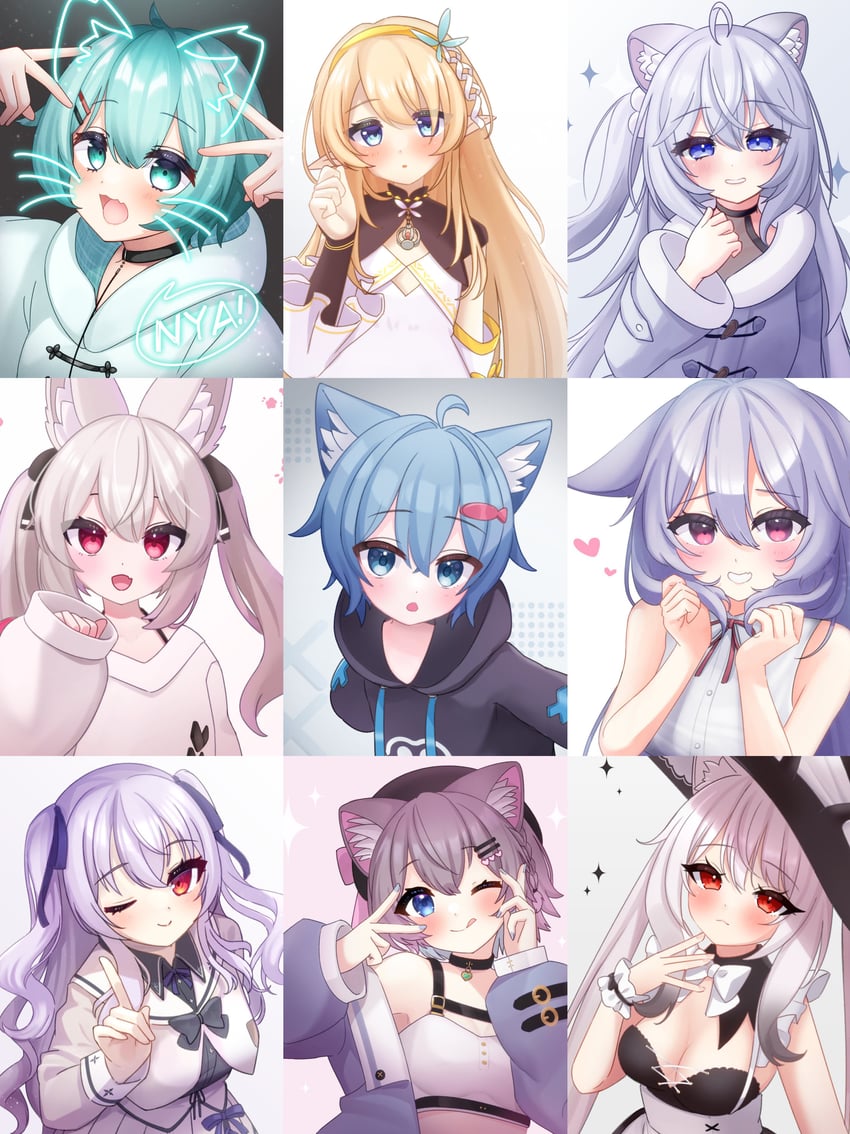 karin, kikyo, rusk, maya, mariel, and 4 more (vrchat) drawn by mashir_oxo