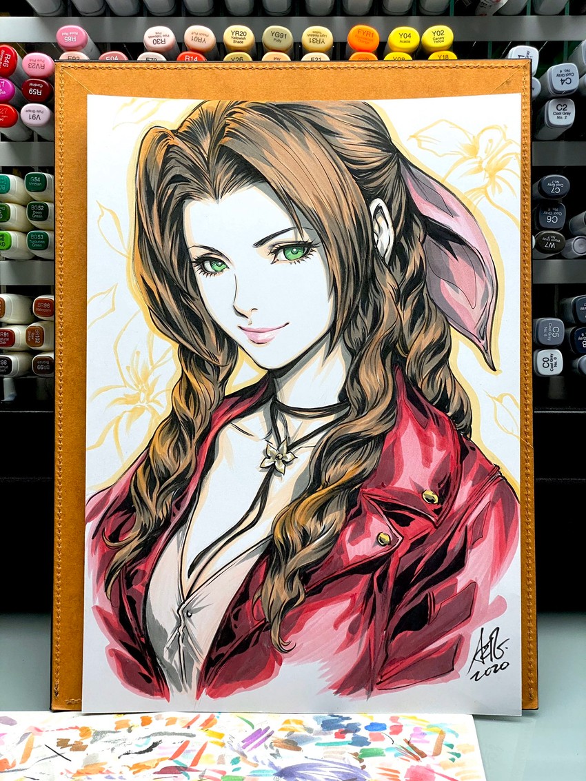 aerith gainsborough (final fantasy and 2 more) drawn by stanley_lau