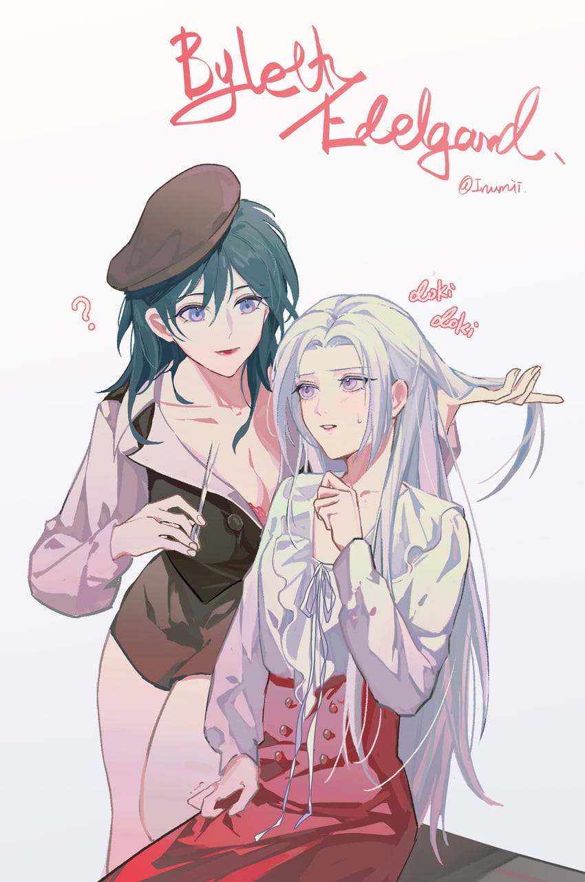 female byleth and edelgard von hresvelg (fire emblem and 1 more) drawn by mo_(ine_mao)