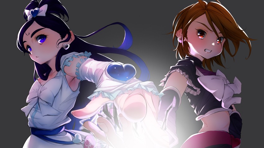 misumi nagisa, yukishiro honoka, cure black, and cure white (precure and 1 more) drawn by rikito1087