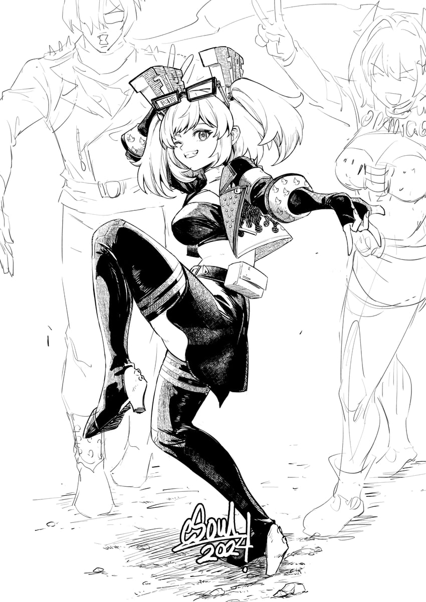 burnice white, caesar king, and lighter (zenless zone zero) drawn by esoul