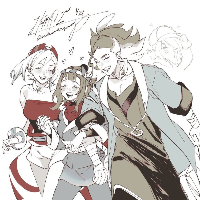 akari, irida, volo, and adaman (pokemon and 1 more) drawn by krazehkai