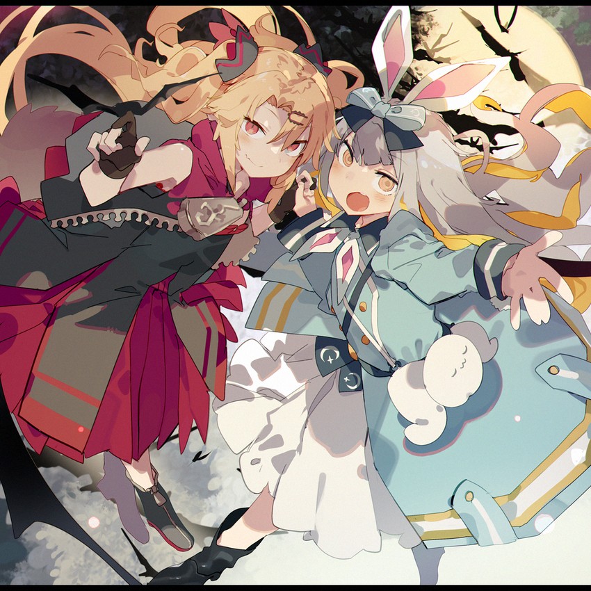 akatsuki uni and mochizuki himari (uni create) drawn by karei