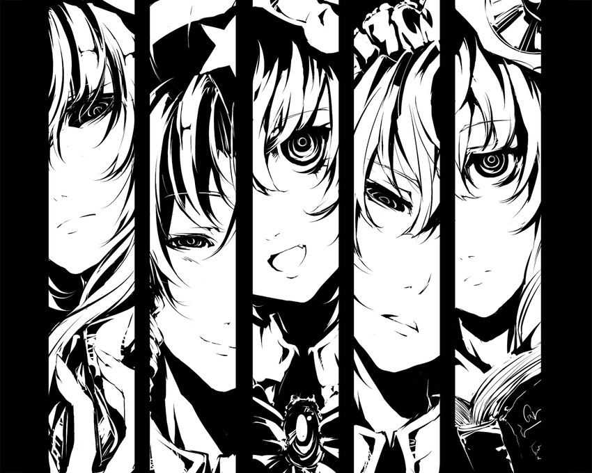 remilia scarlet, flandre scarlet, izayoi sakuya, patchouli knowledge, and hong meiling (touhou) drawn by neichiru