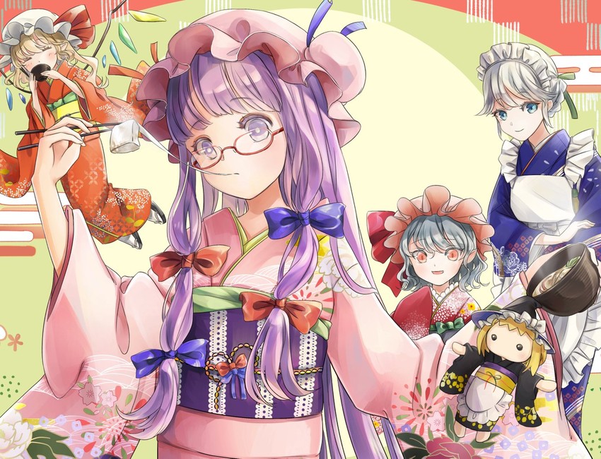 kirisame marisa, remilia scarlet, flandre scarlet, izayoi sakuya, and patchouli knowledge (touhou) drawn by poteimo_(poteimo622)