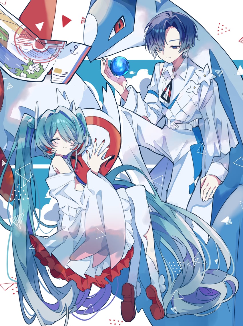hatsune miku, kaito, latias, and latios (pokemon and 3 more) drawn by futaba969649