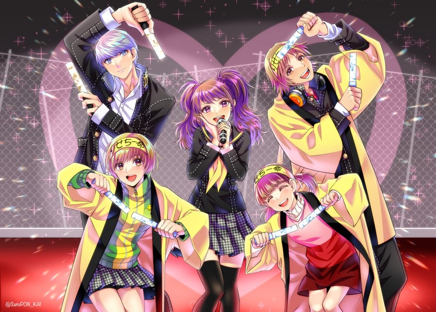 narukami yu, satonaka chie, kujikawa rise, hanamura yousuke, and doujima nanako (persona and 1 more) drawn by sato-pon