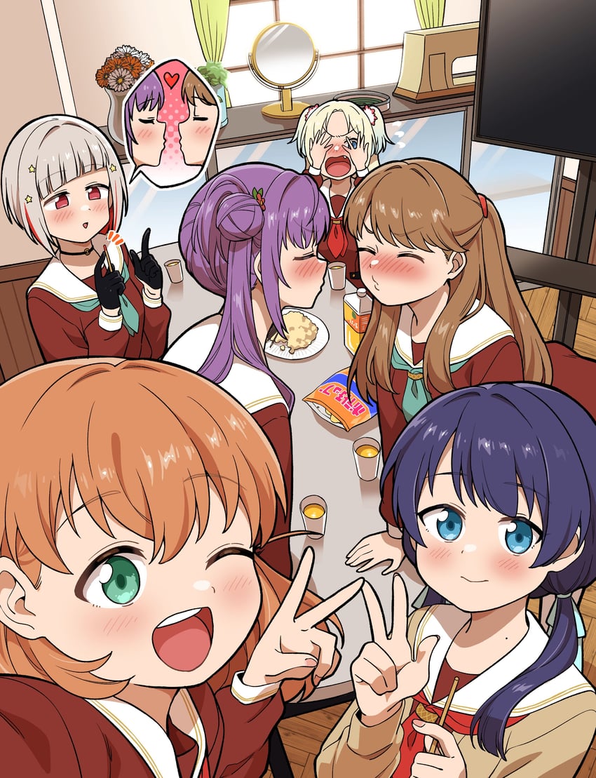 hinoshita kaho, fujishima megumi, otomune kozue, murano sayaka, yugiri tsuzuri, and 1 more (love live! and 1 more) drawn by koaraya