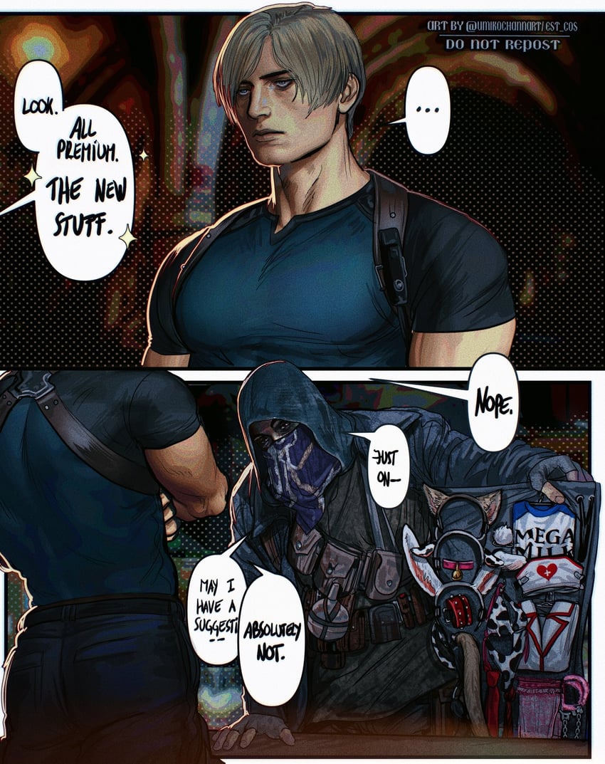 leon s. kennedy and merchant (resident evil and 1 more) drawn by umikochannart