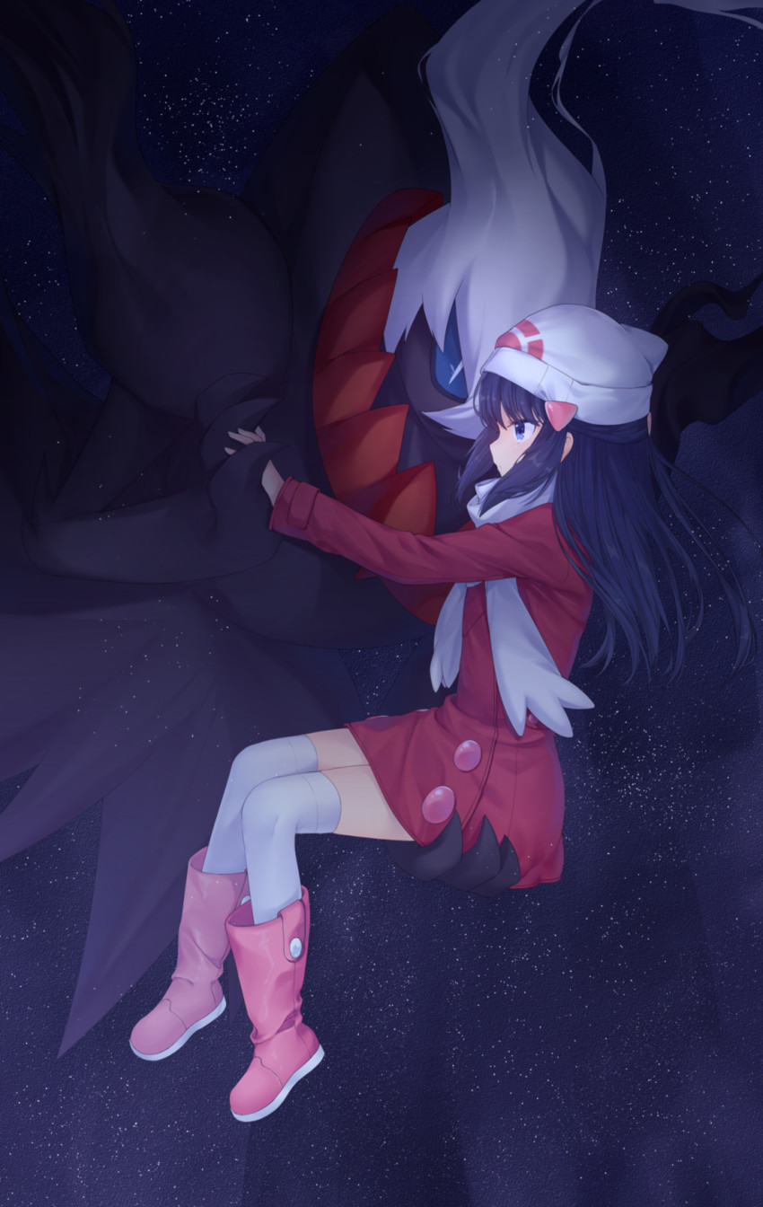 dawn and darkrai (pokemon and 2 more) drawn by poppy_(poppykakaka)