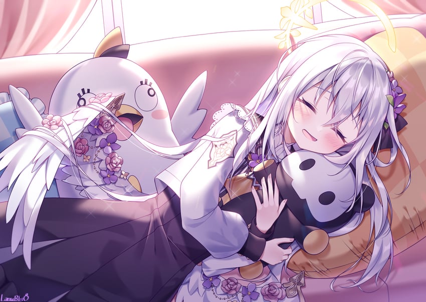 azusa, peroro, and skullman (blue archive) drawn by lanubis