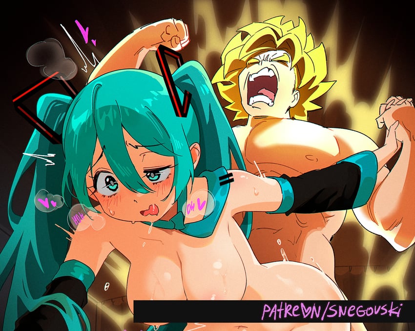 hatsune miku and son goku (vocaloid and 2 more) drawn by snegovski