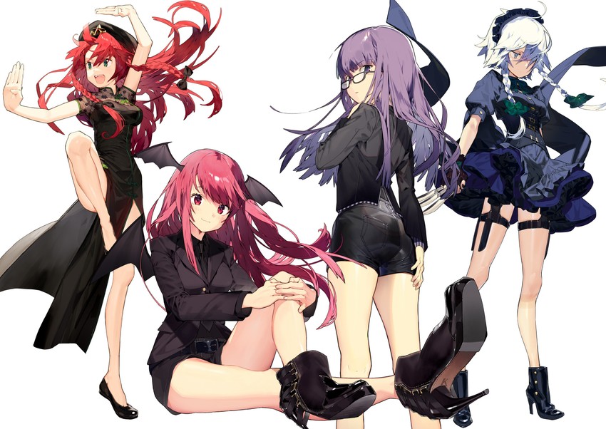 izayoi sakuya, patchouli knowledge, hong meiling, and koakuma (touhou) drawn by kitada_mo