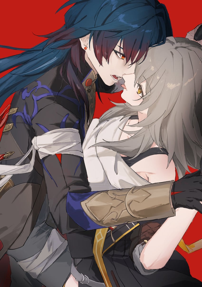 trailblazer, stelle, and blade (honkai and 1 more) drawn by 404not