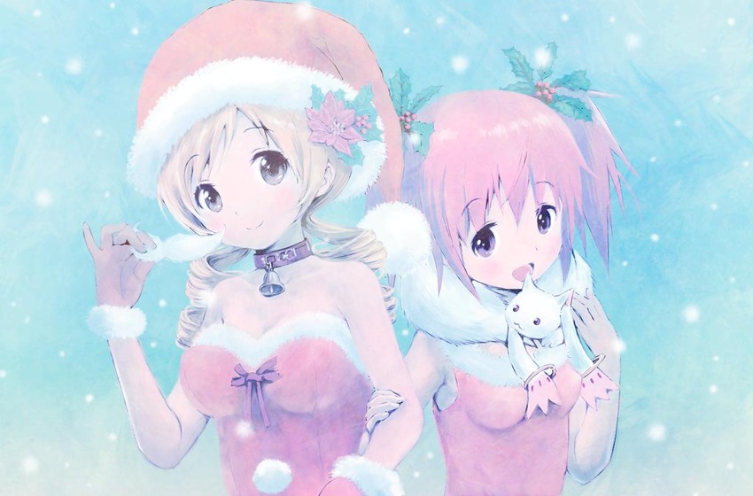 kaname madoka, tomoe mami, and kyubey (mahou shoujo madoka magica) drawn by yoshinogai