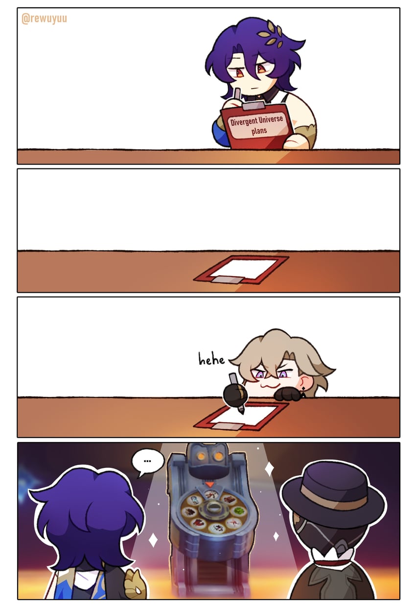 aventurine, dr. ratio, and screwllum (honkai and 1 more) drawn by rewuyuu