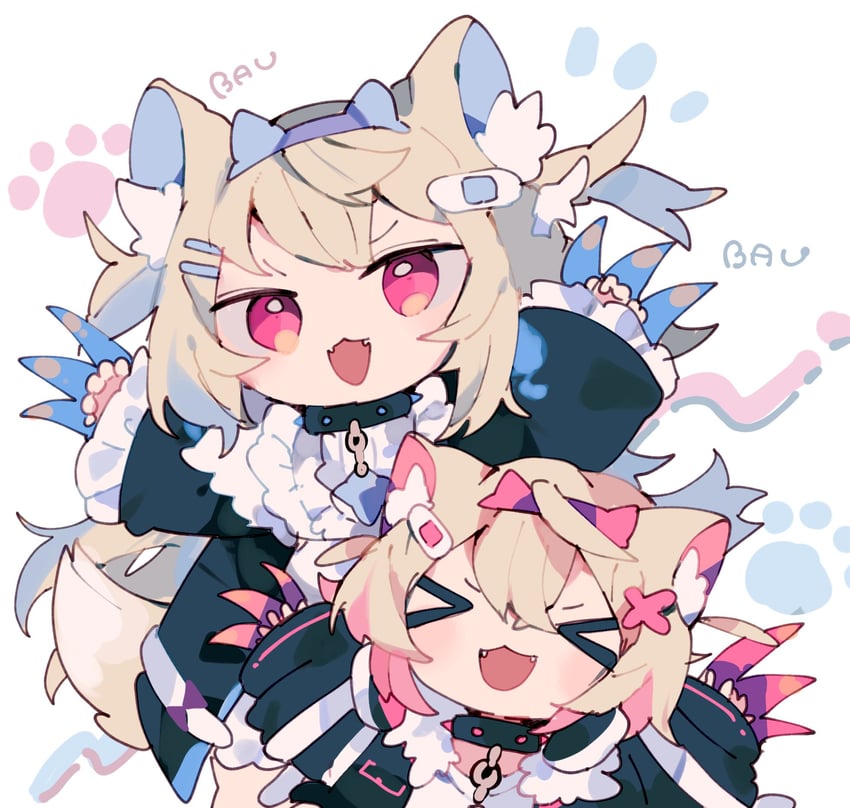 fuwawa abyssgard and mococo abyssgard (hololive and 1 more) drawn by byako_(srktn)