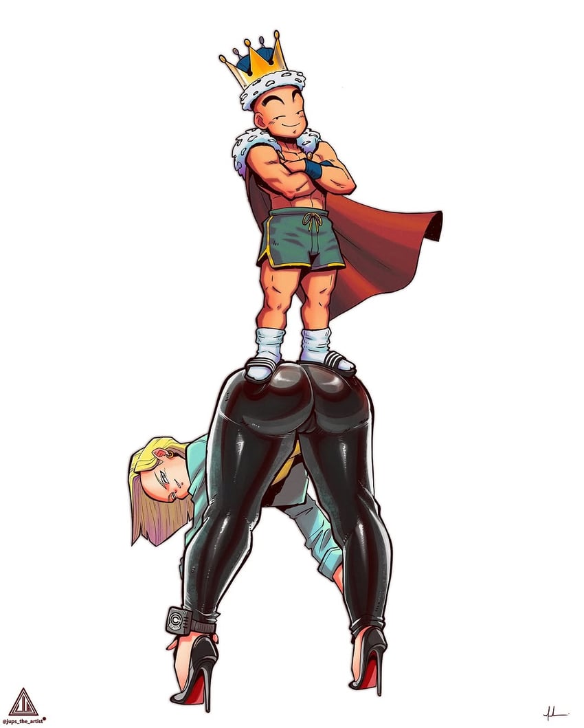 android 18 and kuririn (dragon ball) drawn by jups_the_artist